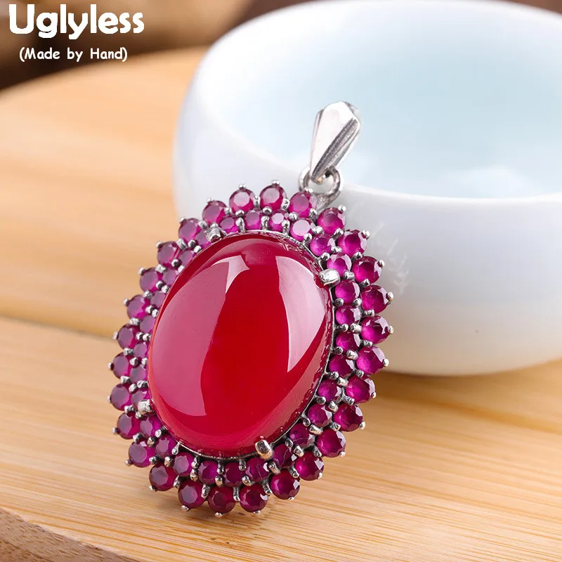 Uglyless Tempting HOT PINK Gemsotnes подвески для женщин овальные ожерелье с халцедоном без