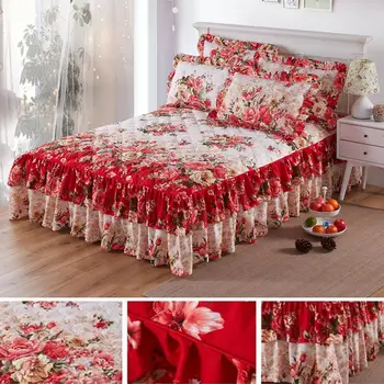 

Ethnic Flower Pattern Polyester Ruffled Bed Skirt Bedclothes Sheet Queen King Bedding Bedspread Home Romantic Wedding Bed Decor