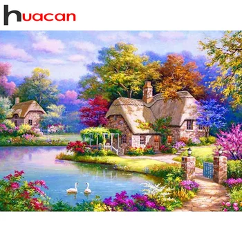 

Huacan Full Square/Round Diamond Painting House 5D DIY Diamonds Embroidery Landscape Nature Kits Decorations Home Art