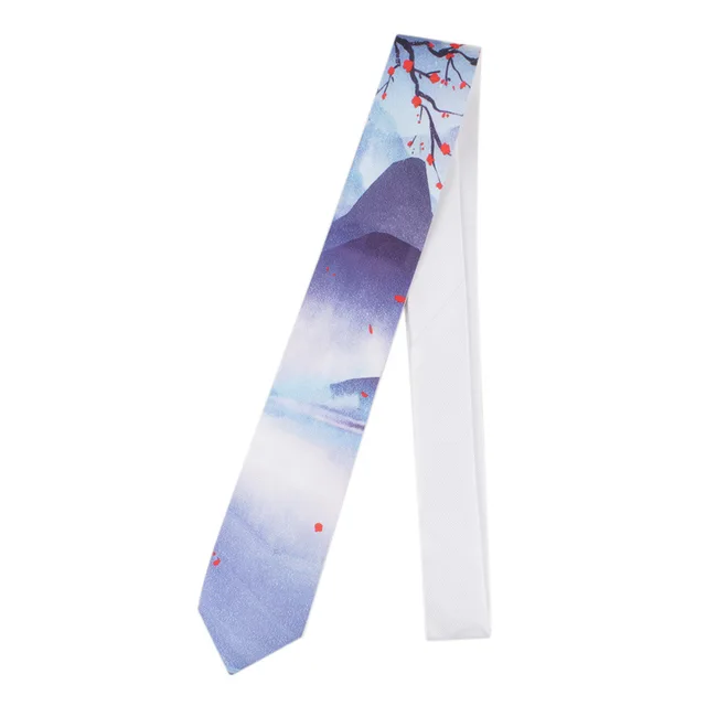 Men's Printed Tie Casual Banquet Suit Shirt Accessories Yarn-dyed Polyester Silk White Fine Novelty Landscape Painting Necktie 211106