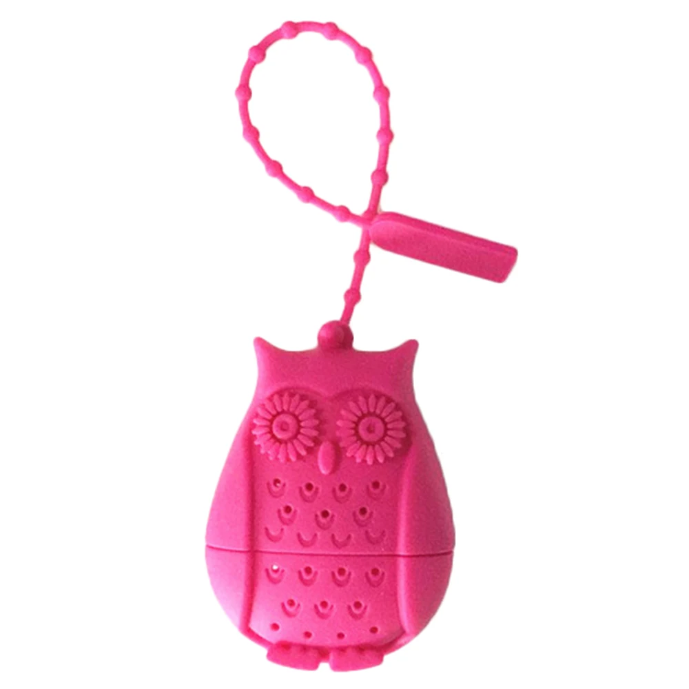 1pcs Food Grade Silicone Tea Infuser Filter Creative Cartoon Owl Tea Strainer Container Reusable Tea Bags Teapots Accessories - Цвет: Rose Red