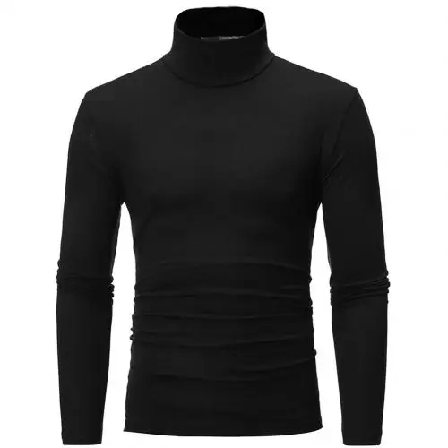 Самая низкая цена, мужской модный однотонный свитер с длинным рукавом и воротником-стойкой, 7 цветов, джемпер, топ - Цвет: Черный