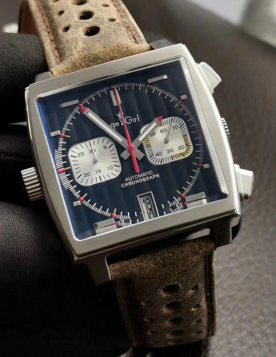 

Luxury Brand New Men Silver Black Sky Blue Leather Stainless Steel Chronograph Green Gulf Racing Sapphire Special Edition Watch