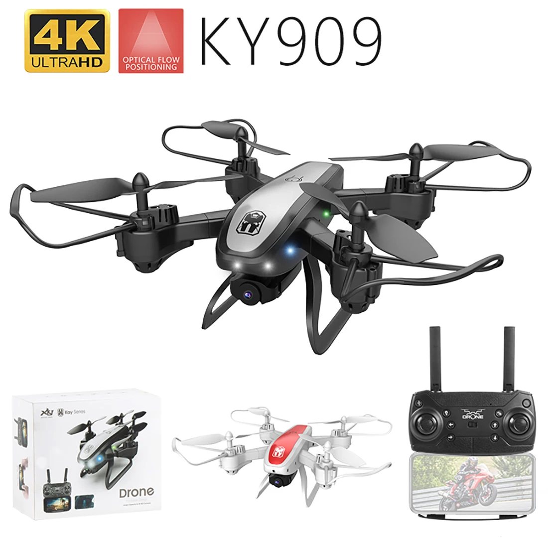 JMT KY909 HD 4K WiFi видео в реальном времени fpv Дрон светильник с потоком держать высоту четырехосный самолет одна кнопка взлет Дрон квадрокоптер
