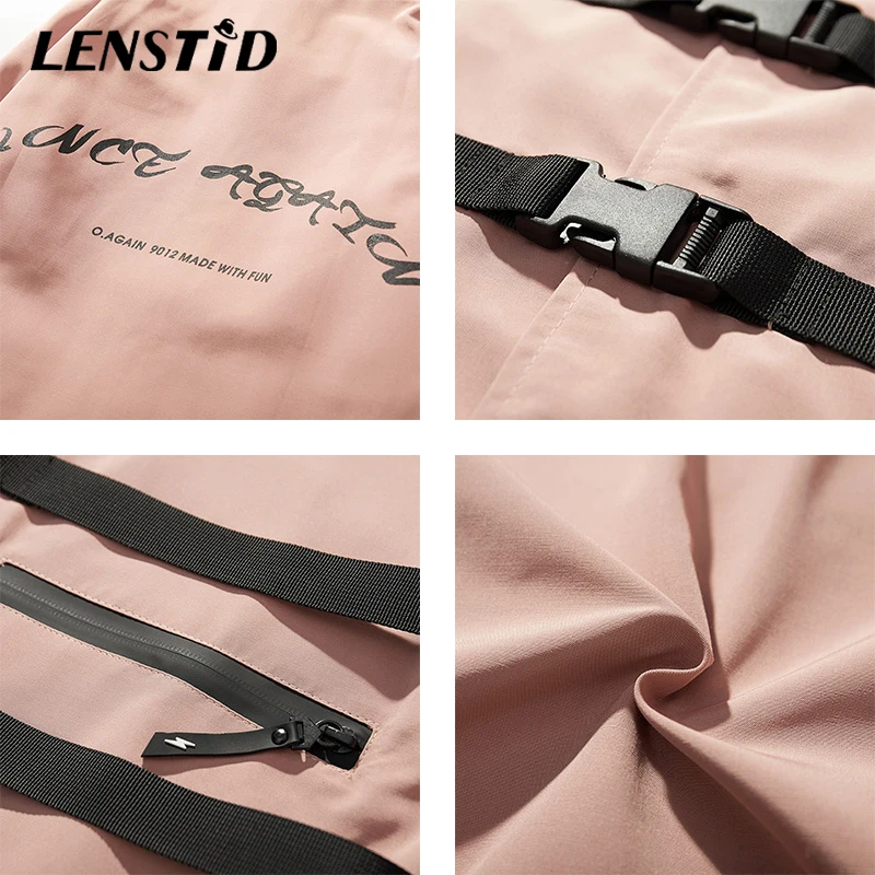 LENSTID Осенняя хип-хоп негабаритная Пряжка ленты куртка-ветровка для мужчин Harajuku уличная Толстовка куртки молнии трек пальто
