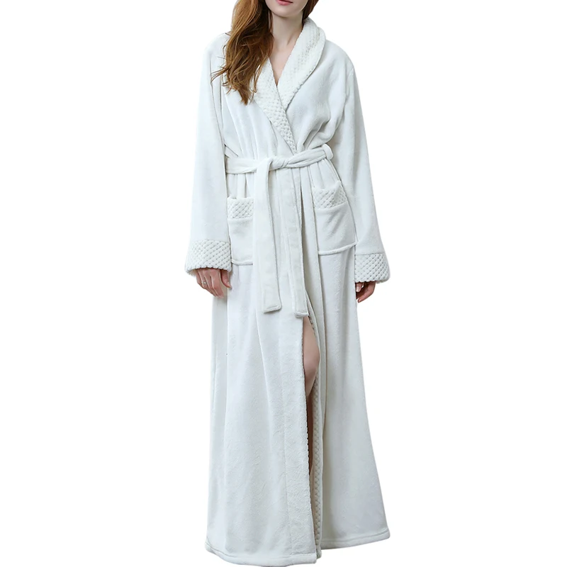 Мягкая фланелевая одежда для влюбленных из кораллового флиса, теплый супер длинный банный халат для мужчин и женщин, кимоно, халат, халаты - Цвет: color 14