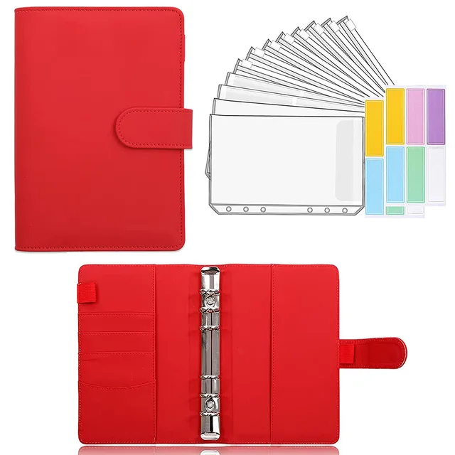 15 Pieces Binder Budget Planner Cash Envelope Binder with Budget Envelopes A6 Binder Pockets Cash Envelope Wallet for Budgeting Red-14pcs