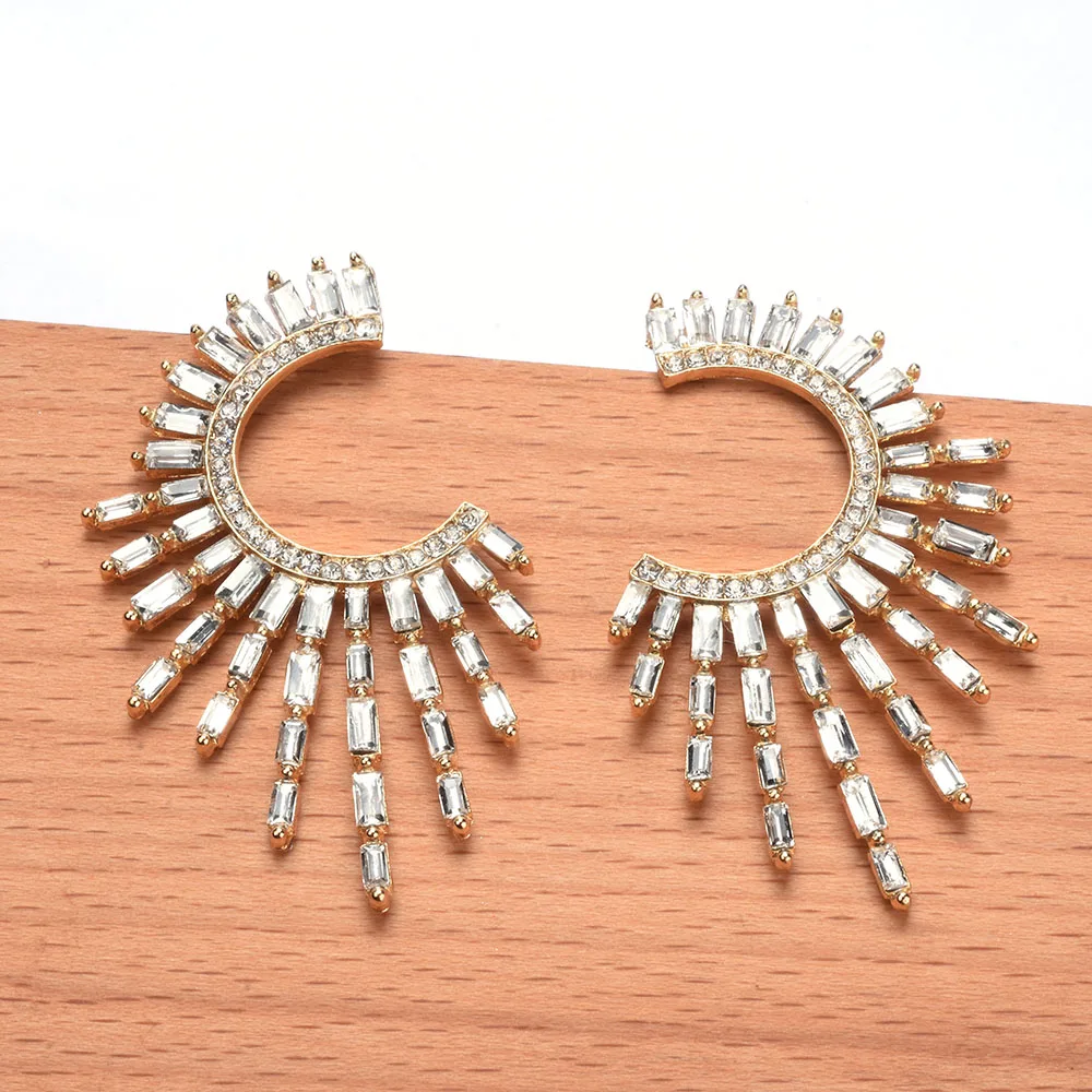 Boho Ethnic Multicolor Crystal Rhinestone Tassel Earrings - Close-up