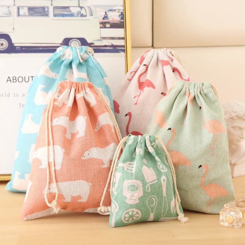 

Cartoon Lovely Design Receives Sundry Bag Cotton & Linen Drawstring Storage Bag Travel Organizing Bag Storage Bags