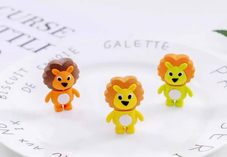 6 Pcs/set Cartoon Mini Lion Eraser Animal Rubber Pencil Erasers School Office Supply Students Kids Prize Stationery