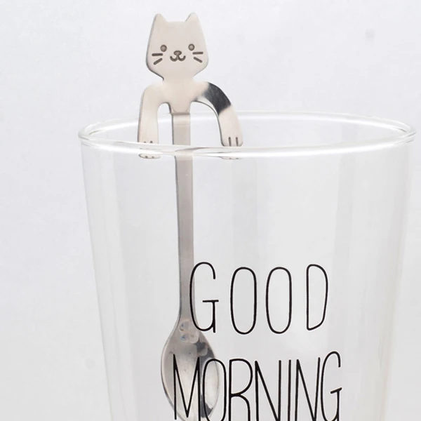 Top-3-Pcs Lovely Cat с длинной ручкой, нержавеющая сталь для ложек, ледяные ложки для чая и кофе(7,8 дюйма в длину