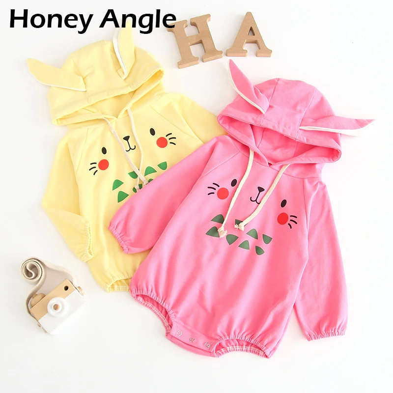 Honey Angle/Новинка; детские комбинезоны с капюшоном и рисунком кота; комбинезон для мальчиков и девочек в Корейском стиле; милая модная одежда для малышей; хлопковая верхняя одежда