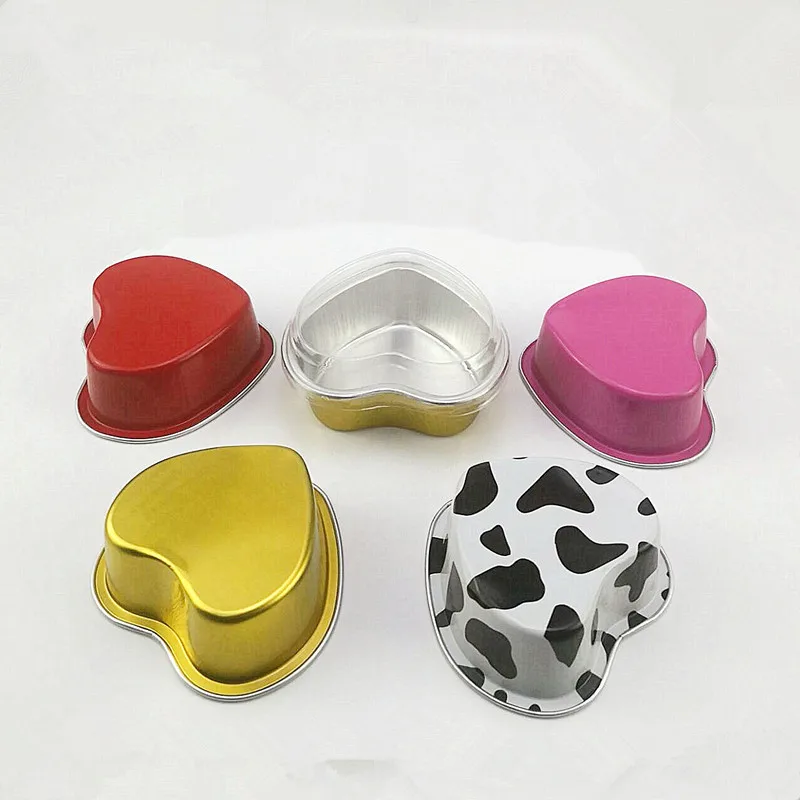 

Thickened disposable heart-shaped aluminum foil cake cup high temperature pudding jelly dessert bread cups with lid baking mold