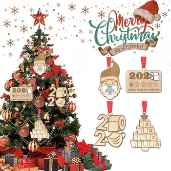 

4PC Christmas Tree Decoration Santa Claus Pendant Crafts Wooden Exquisite Shaped Ornament Christmas Ornament Pendant F4