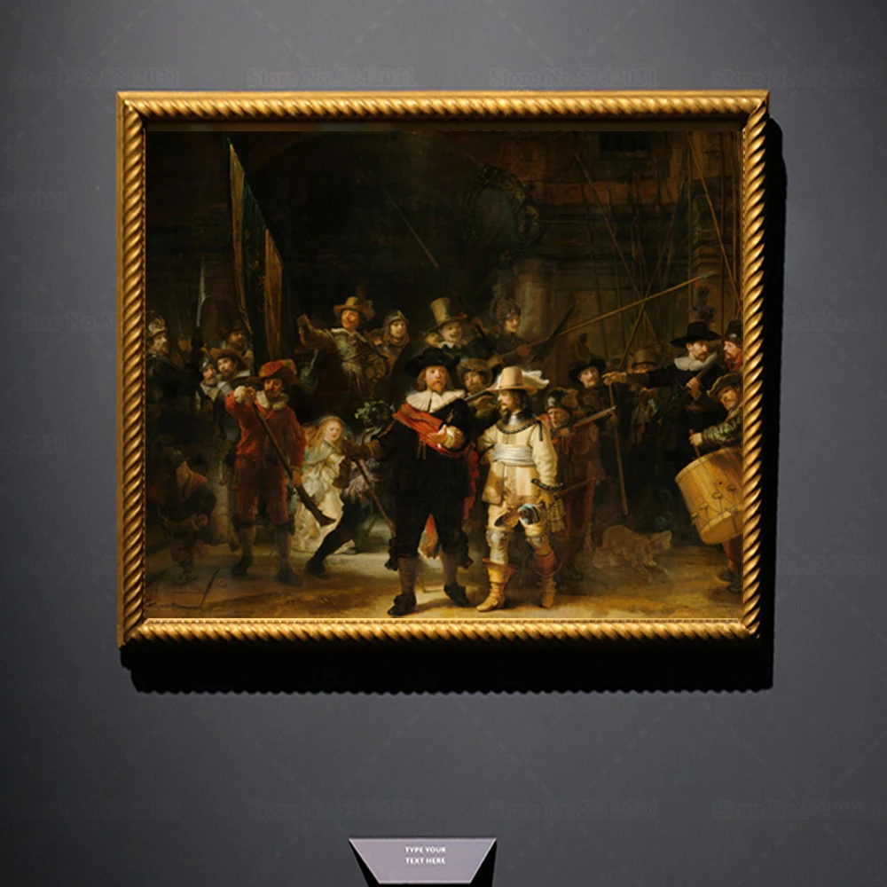 Картина на холсте Rembrandt Van Rijn с изображением ночных часов|Рисование и каллиграфия|