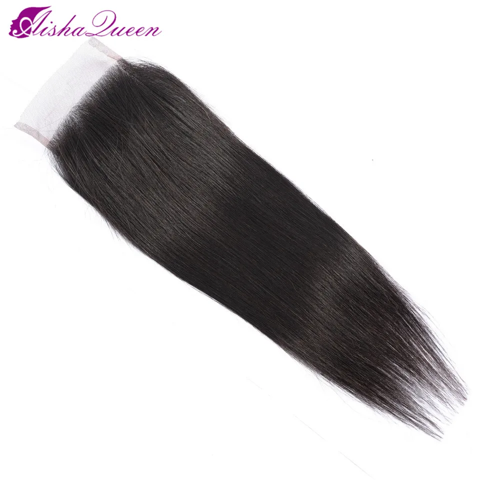 Aisha Queen-Non-Remy Hair Weave, cabelo liso brasileiro, parte livre, fechamento de renda suíça, cor natural