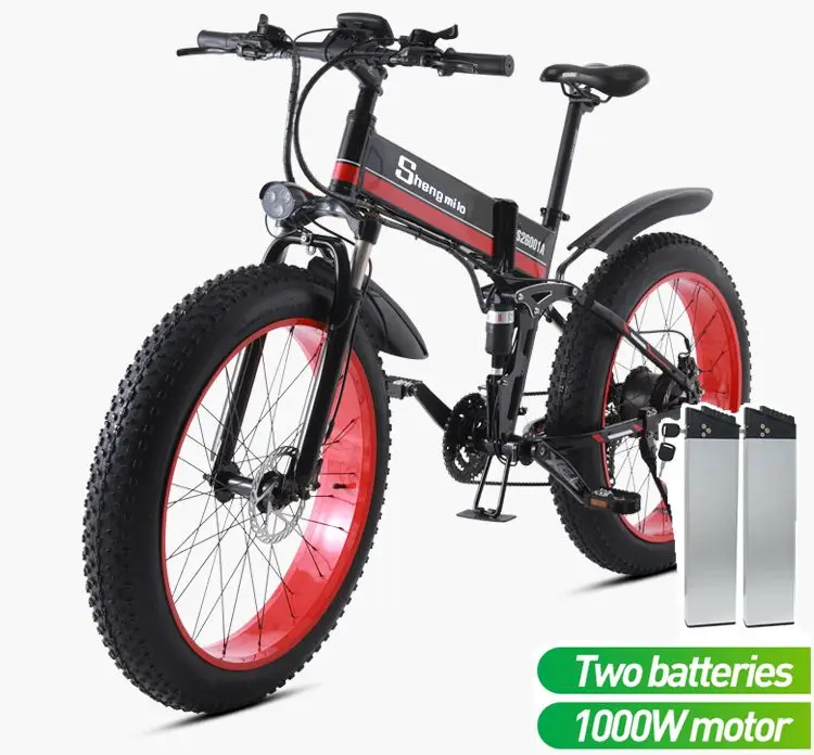 Dual Battery red Электрический велосипед, снежный велосипед, толстая шина, 26 дюймов, мотоцикл, e велосипед, 1000 Вт, 48 В, электрический складной велосипед sheng milo, горный велосипед для взрослых - Цвет: Dual Battery red