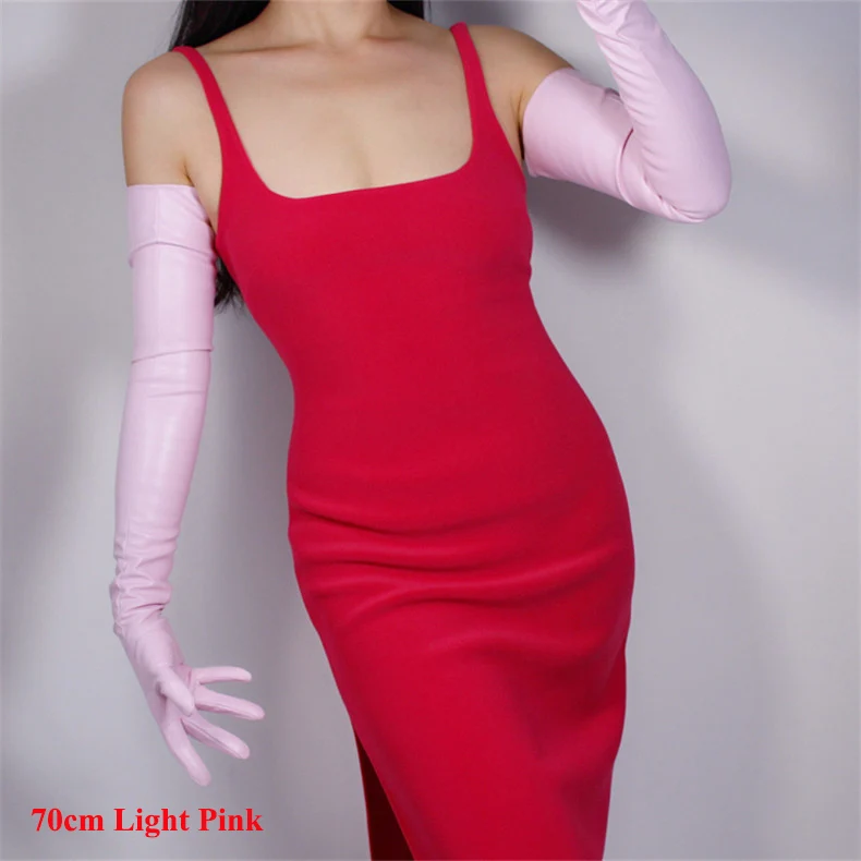 Newest Women PU Gloves Loose Long Faux Leather Glove 90cm Big Sleeve Amulation Sheepskin Light Pink Female WPU308 Newest Women PU Gloves Loose Long Faux Leather Glove 90cm Big Sleeve Amulation Sheepskin Light Pink Female WPU308