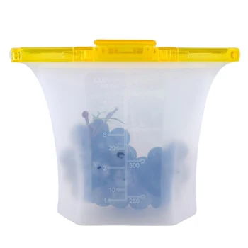 

1000ml Food Storage Bag Soft Silicone With Scale Leakproof Wide Mouth Home Office Large Capacity Wear Resistant Fruit Sealed