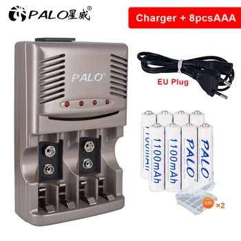 

PALO 4-16pcs rechargeable AAA battery 1100mah 1.2V AAA battery for camera+aa aaa battery charger 9V battery charger LED display