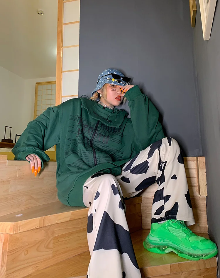 XUXI Comfortable Cow Wide Leg Pants Directly Canister Thin Woman Leisure Pants To Mop The Floor White Sweatpants FZ0137