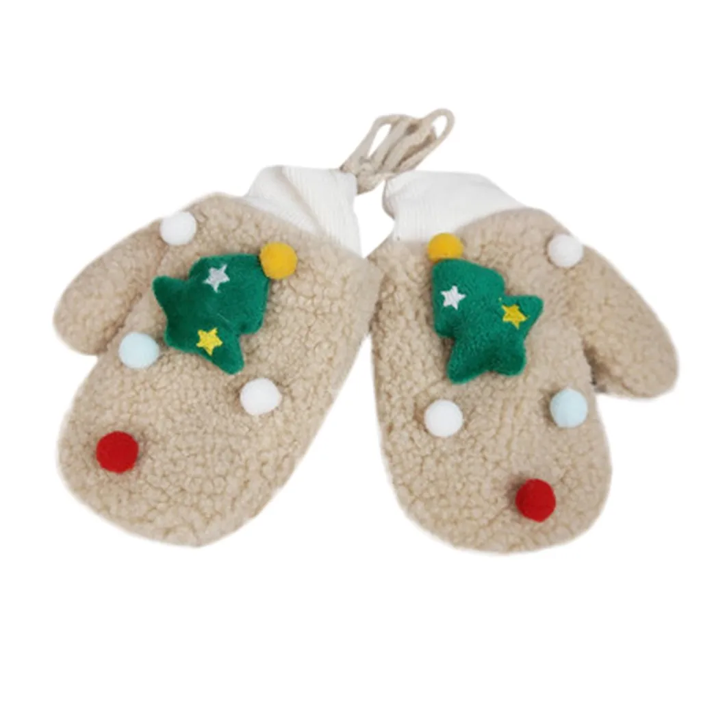 Бежевый Winter Touch Screen Gloves Children Kids Christmas Warm Fleece Knitted Gloves Printed Full Finger Gloves перчатки женские - Цвет: Бежевый