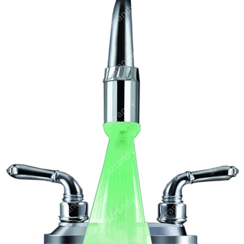 

water power Single Green color kitchen faucet with light with adaptors