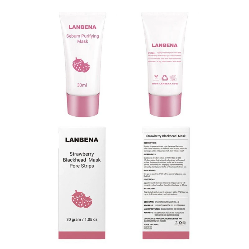 LANBENA маска для удаления черных точек с клубникой для носа грязевая Фра 60 бумага