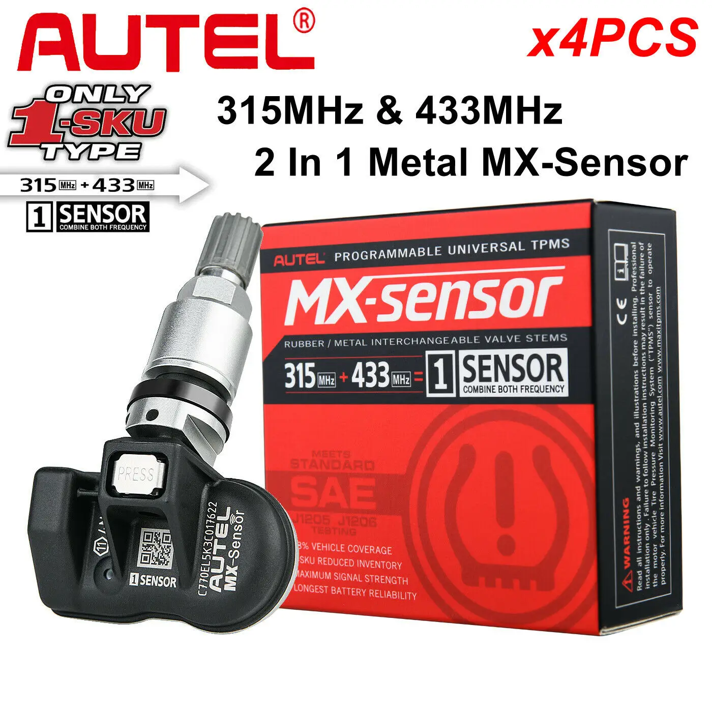 Датчики Autel MX 2 в 1 резиновые клапаны 315 и 433 МГц TPMS OE Level 100% программируемые для