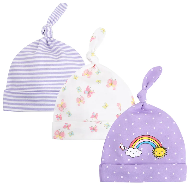 3pcs Per Lot Baby Hats 100% Cotton Printed Baby Hats & Caps For 0-6 Months Newborn Baby Accessories Dropshipping KF268