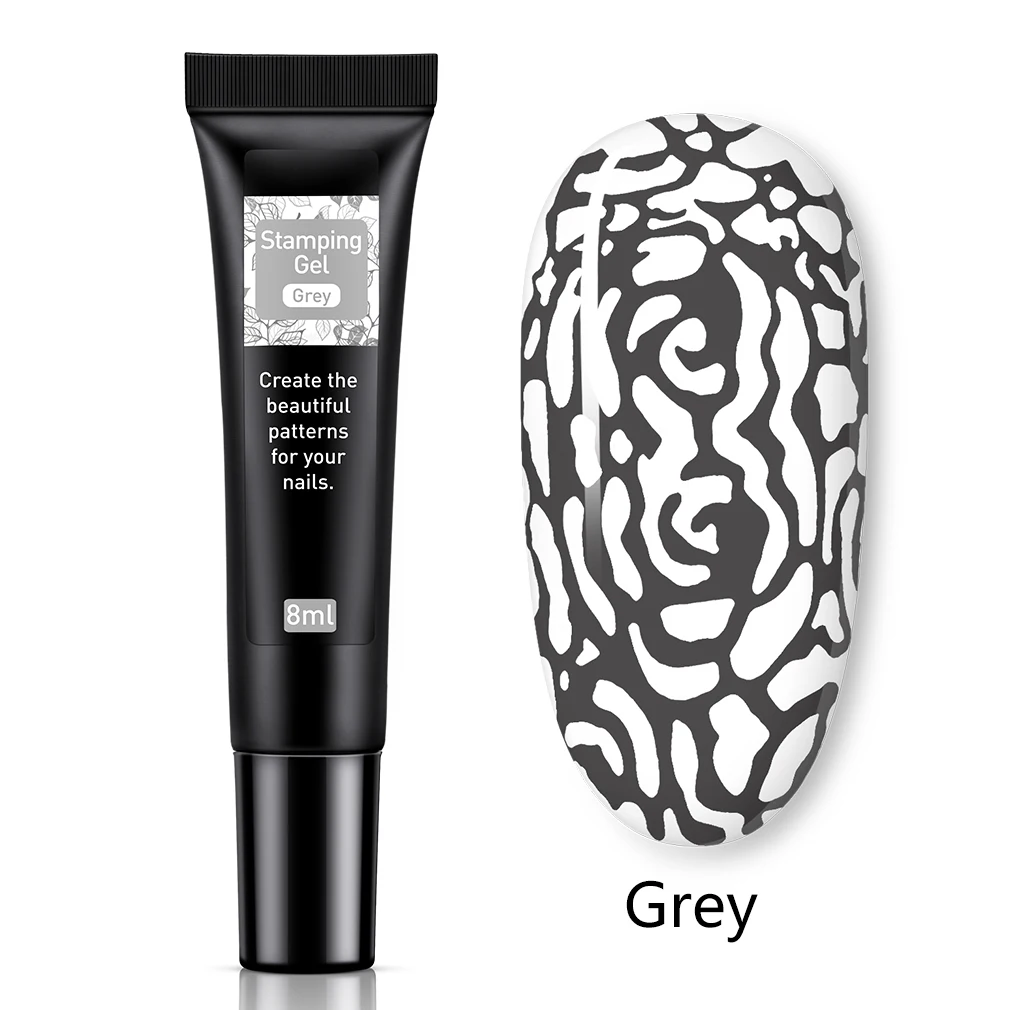 Elite99 8ml Nail Stamping Gel Polish Black White Stamp UV Gel Nail Polish Soak Off Gel Varnish for Nail Art Stamping Plate - Цвет: 010 Grey