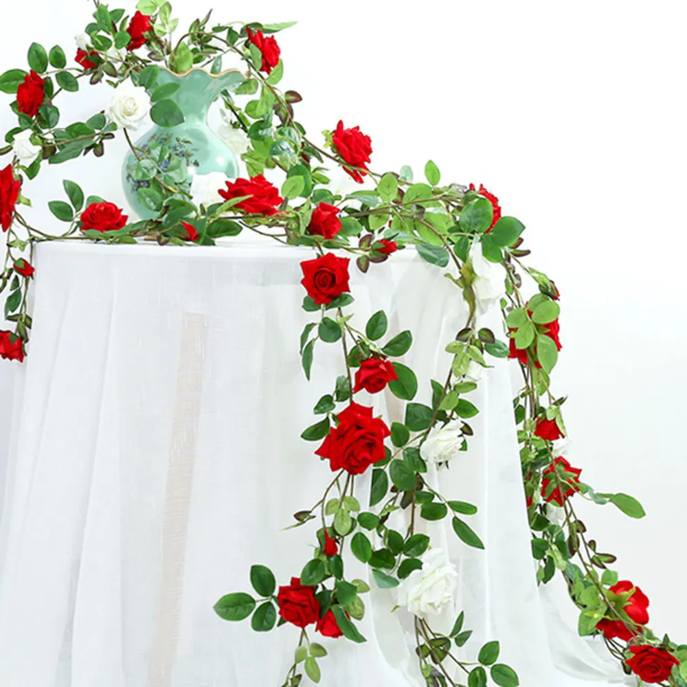 Ivy Vine Artificial Flowers Wedding Decorations Silk Rose Arch Decor With Green Leaves Hanging Wall Garland With Green Leaves