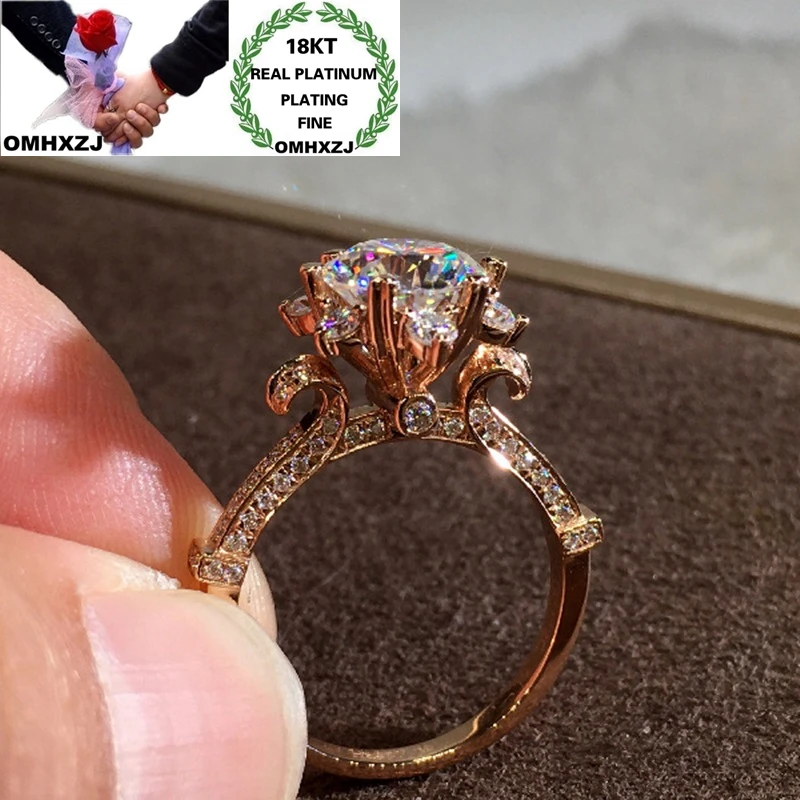 OMHXZJ Wholesale RR1252 European Fashion Fine Woman Girl Party Birthday Wedding Gift Flower AAA Zircon 18KT White Rose Gold Ring | Украшения