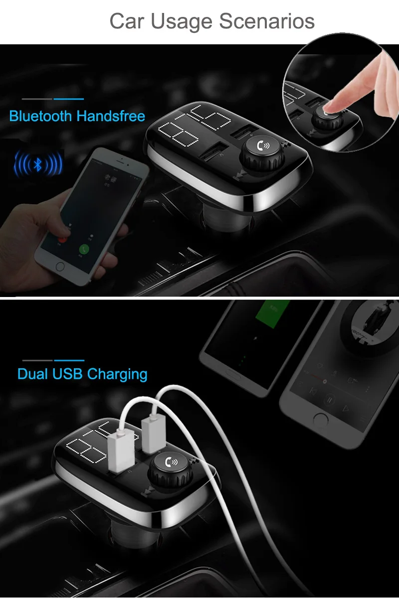 LAMJAD BT74 Bluetooth автомобильный комплект fm-передатчик MP3-плеер двойной USB порт зарядное устройство 3.4A быстрое зарядное устройство Обнаружение напряжения SD карта плеер