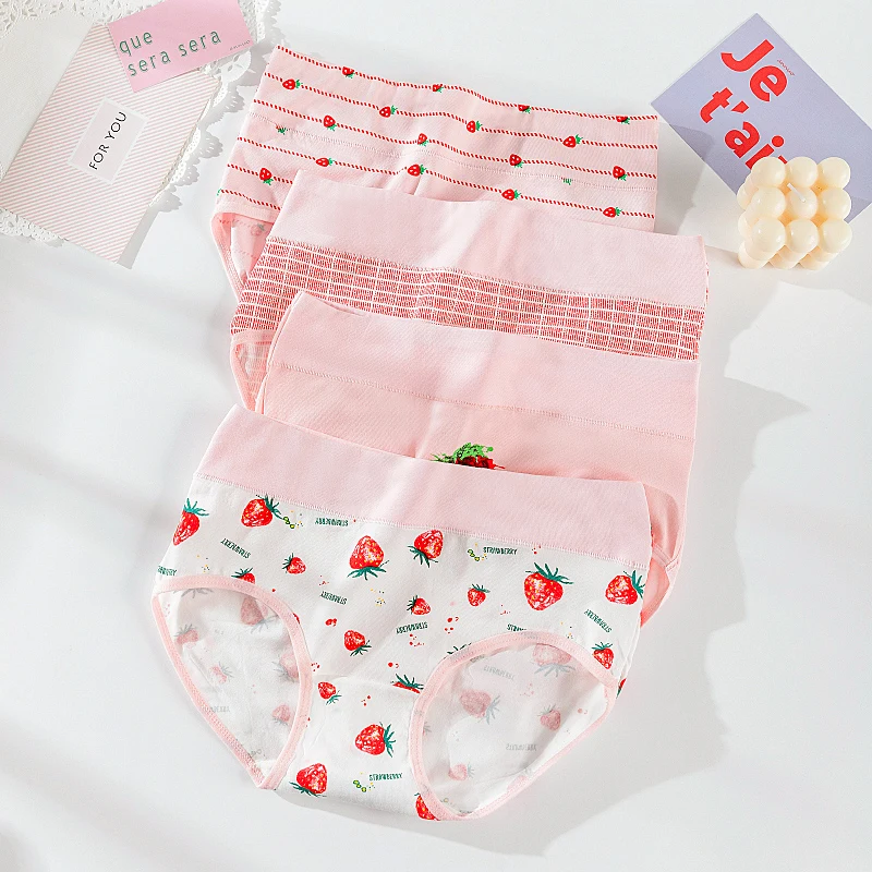 Plus Size 5XL 4Pcs/Set High Waist Panties Women Cotton Underwear Print Body Shaper Seamless Briefs Female Breathable  Lingerie plus size panties Panties