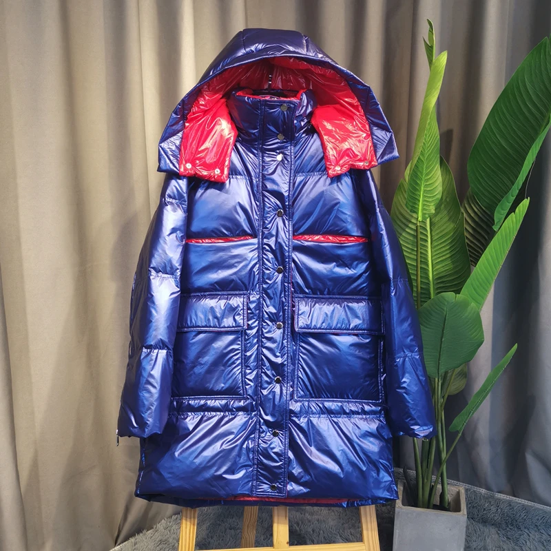 Зимняя женская куртка-пуховик с капюшоном синего, серебряного цвета, плотная теплая Женская куртка, Casaco Feminino Abrigos Mujer Invierno Parkas YRF27