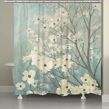 

Flowering Dogwood Blossoms Teal Shower Curtain