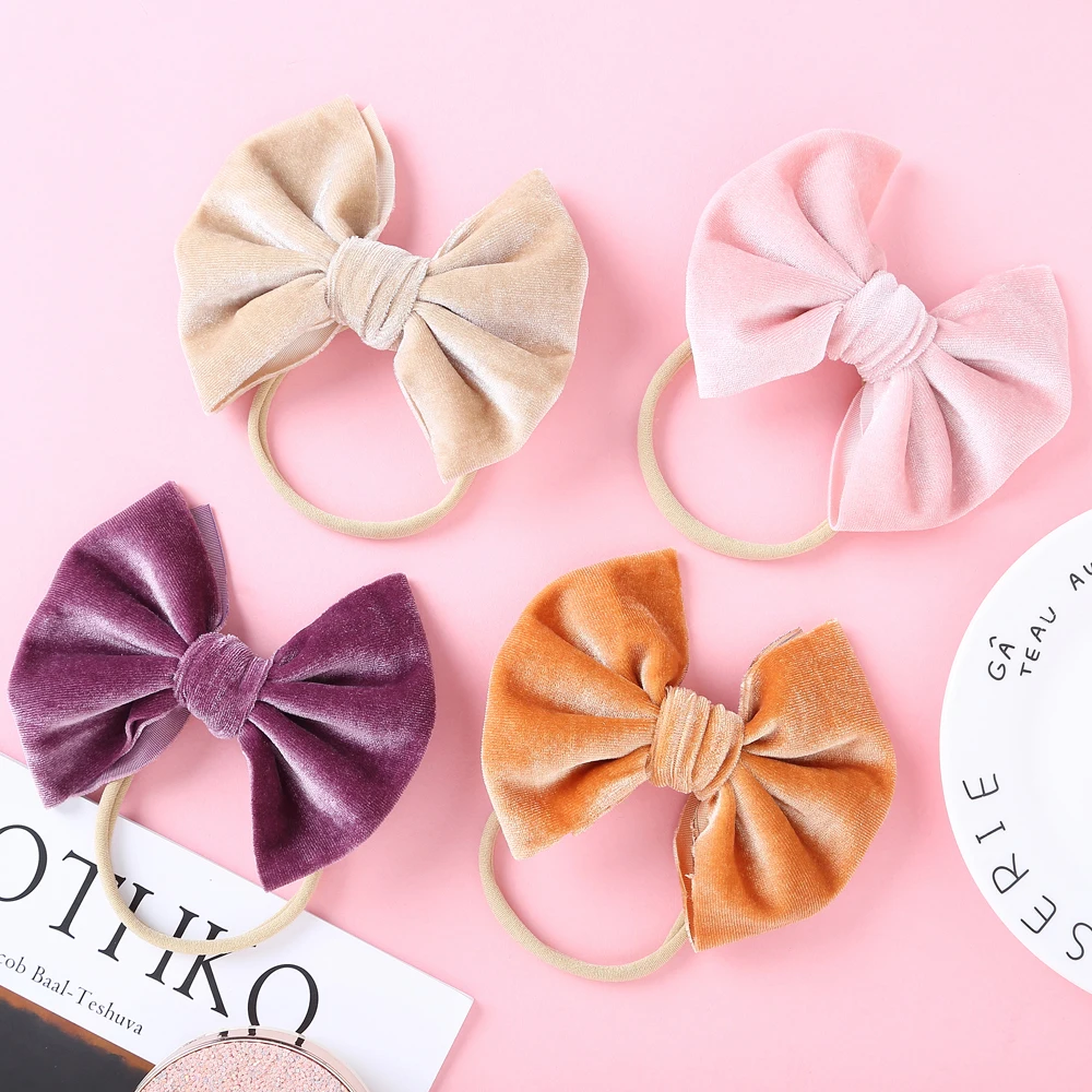 

Bulk 38pc/lot New 4" Smooth Velvet Handtied Bows With Thin Nylon Headband Or Clips For Girls Kids Velvet Turban Hair Accessories