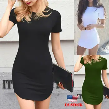

Fashion Women Dress Short Sleeve Skinny Party O Neck Pencil Dress Bodycon Summer Beach T-shirt Mini Dress Sexy Streetwear