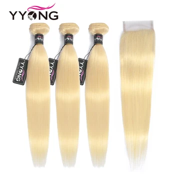 

Yyong 613 Honey Blonde Bundles With Closure Brazilian Straight Remy Human Hair Bundles With Closure 4PC/Lot Closure With Bundles