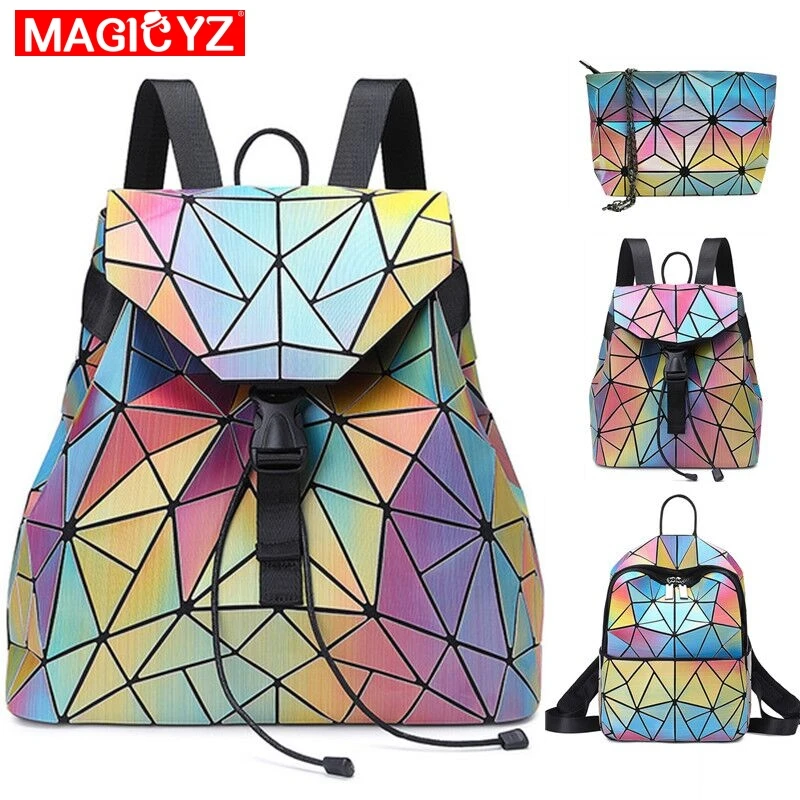 

Women Backpack 2020 School Bag For Teenagers Girls Geometric Shoulder Bags ladies lattice Mixed Color Multifunction Bag mochila
