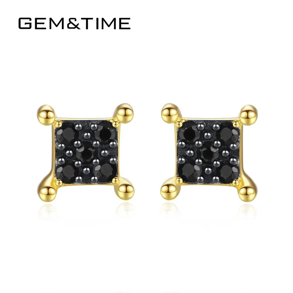 Gem& Time, роскошные квадратные черные шпинели, серьги-гвоздики для женщин, чистое 14 к желтое золото, ювелирные изделия Brincos De Ouro Pur Au585, подарки E14088
