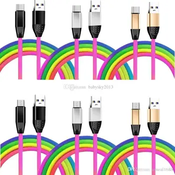 

Colorful 1m/3ft USB cables Fast Charging 2A High Quality Rainbow Data Cable for Android Phone Type C S8 S9 S10 NOTE 8 NOTE 9