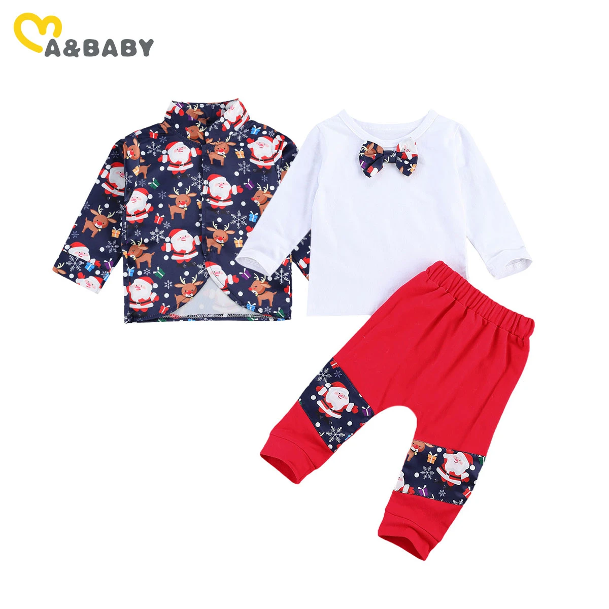 Toddler Baby Girls Boys Thick Christmas Santa Cosplay Tops Pants Hat Set Outfits 0-3 Years Old 