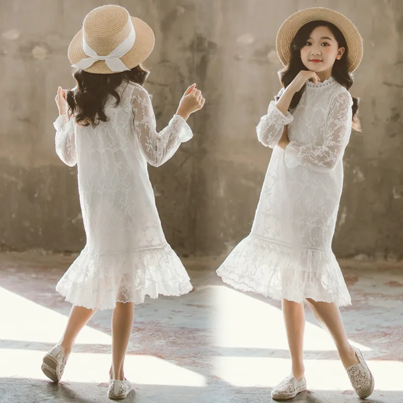 

Kids Dresses for Girls Princess Dress Autumn White Mesh Lace Party Evening Dress Children Clothes Kids Costume 8 10 12 13 Years
