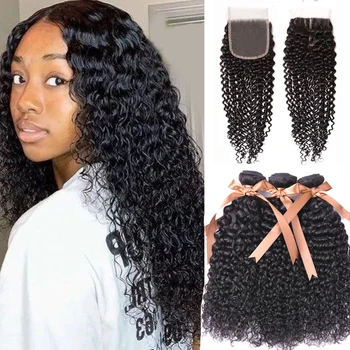 

Human Hair Bundles With Closure Brazilian Hair Weave Bundles With Closure Kinky Curly Bundles With Closure Remy Hair 8-26Inch