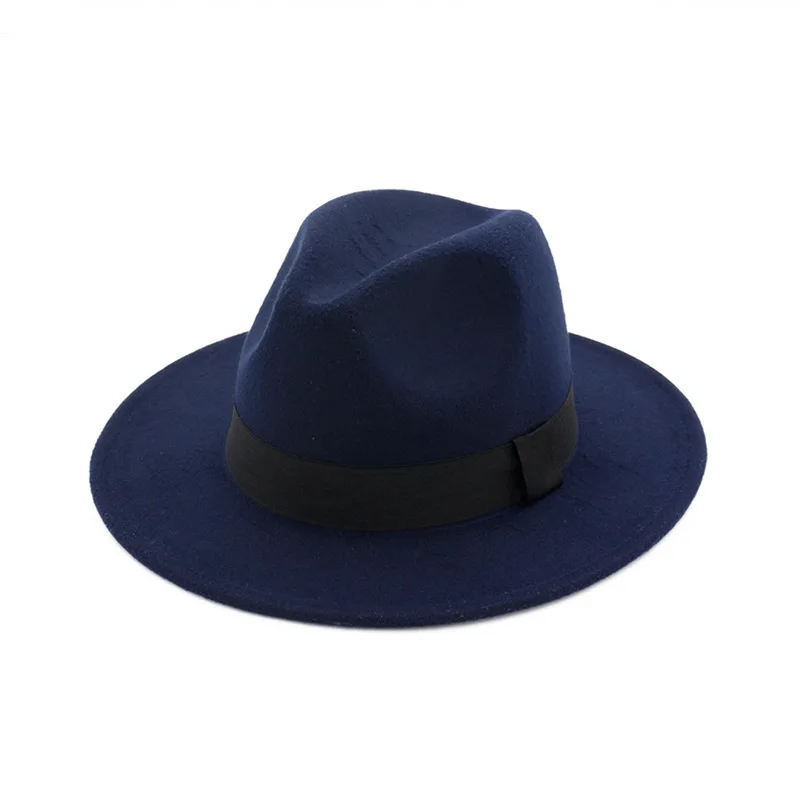 purplish blue Мужская и женская плоская Осенняя зимняя винтажная простая повседневная церковная шляпа для влюбленных шерстяная фетровая шляпа Eave Ретро Женская шерстяная фетровая джазовая Кепка - Цвет: purplish blue