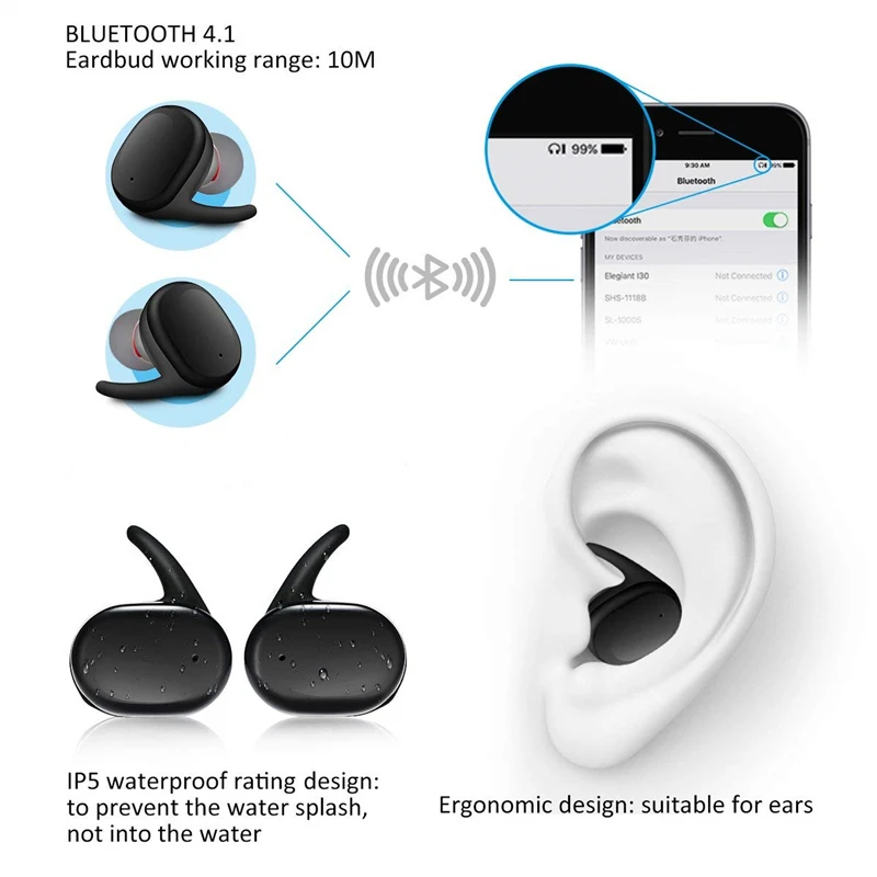 JIETMT Y30 TWS Wireless Blutooth 5.0 Earphone Noise Cancelling Headset 3D Stereo Sound Music Earbuds For Android IOS Cell Phone