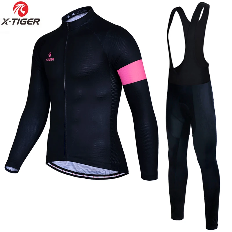 Jerseys and Bib Pant X-Tiger, осенний комплект одежды для велоспорта с длинным рукавом, дышащая одежда для велоспорта, анти-пот, MTB велосипед, велосипедная майка, Ropa Maillot Ciclismo - Цвет: Jerseys and Bib Pant