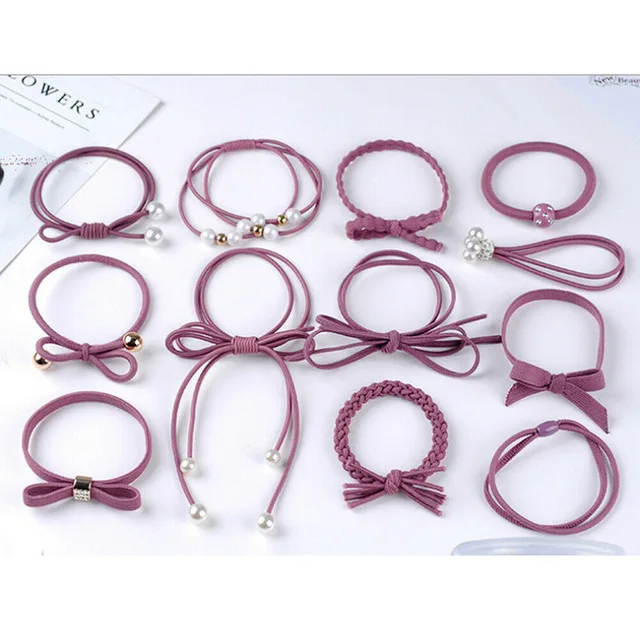 Bean Red Детские аксессуары, новинка, 12 шт./компл., женские эластичные резинки для волос для девочек, резинка для волос, веревка, держатель для конского хвоста, устойчивый реквизит, подарки - Цвет: Bean Red